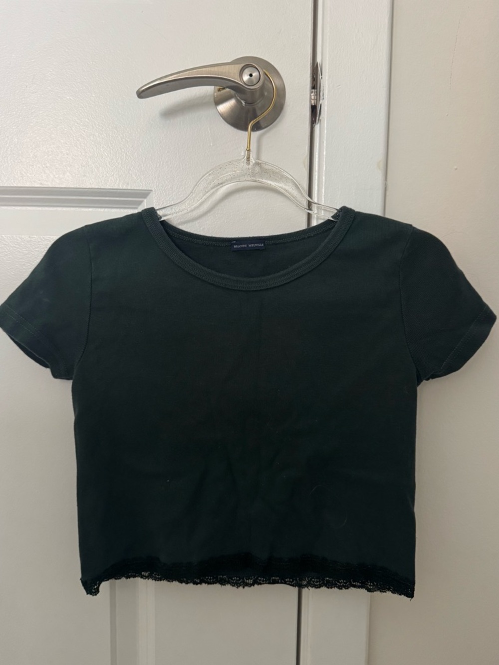 Brandy Melville green Cropped Lace-Hem Tee
